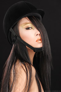 Photo of Chinese model Amelia with her long hair covering half of her face